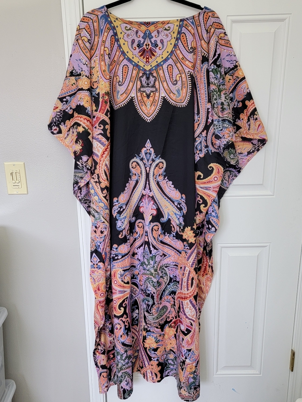 Gypsie Blu Black Pink Paisley Kaftan Mumu Kimono Boho Flowy One Size - Picture 7 of 10